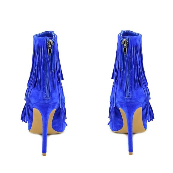 EUC Steve Madden Flappper Size 9.5 Cobalt Blue Suede Ankle Boots w/ Fringe - Picture 3 of 15